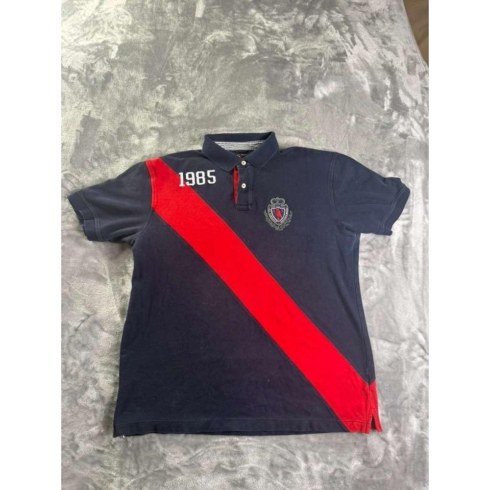 Tommy Hilfiger Men XL Polo Shirt Navy Blue Red Sash 1985 Heritage Crest Logo 5